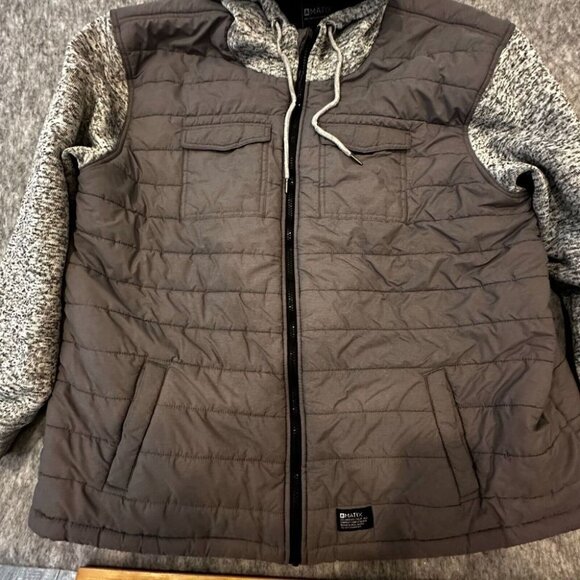 Matix Mens Hooded Jacket 5XL Gray & Black Quilted Polyester Cotton Blend EUC - Picture 2 of 7